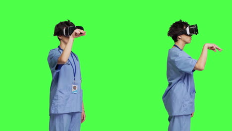 Medical-assistant-examining-checkup-results-with-virtual-reality-glasses